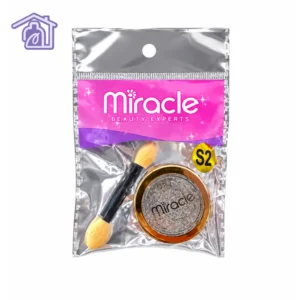 empaque de pigmento polvo efecto espejo cromado plata referencia s2 marca miracle beauty experts con aplicador de esponja para decoracion de unas