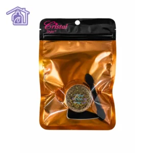 empaque sellado de pigmento efecto flakes dorado marca cristal style con aplicador de esponja para decoracion de unas