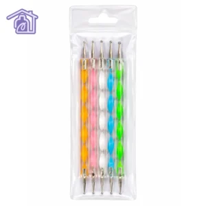 set de cinco punzones punteros punteadores para decoracion de unas con mango acrilico transparente en espiral marca andisa