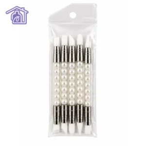 kit de cinco pinceles de silicona para unas con mango acrilico transparente lleno de perlas blancas nacaradas