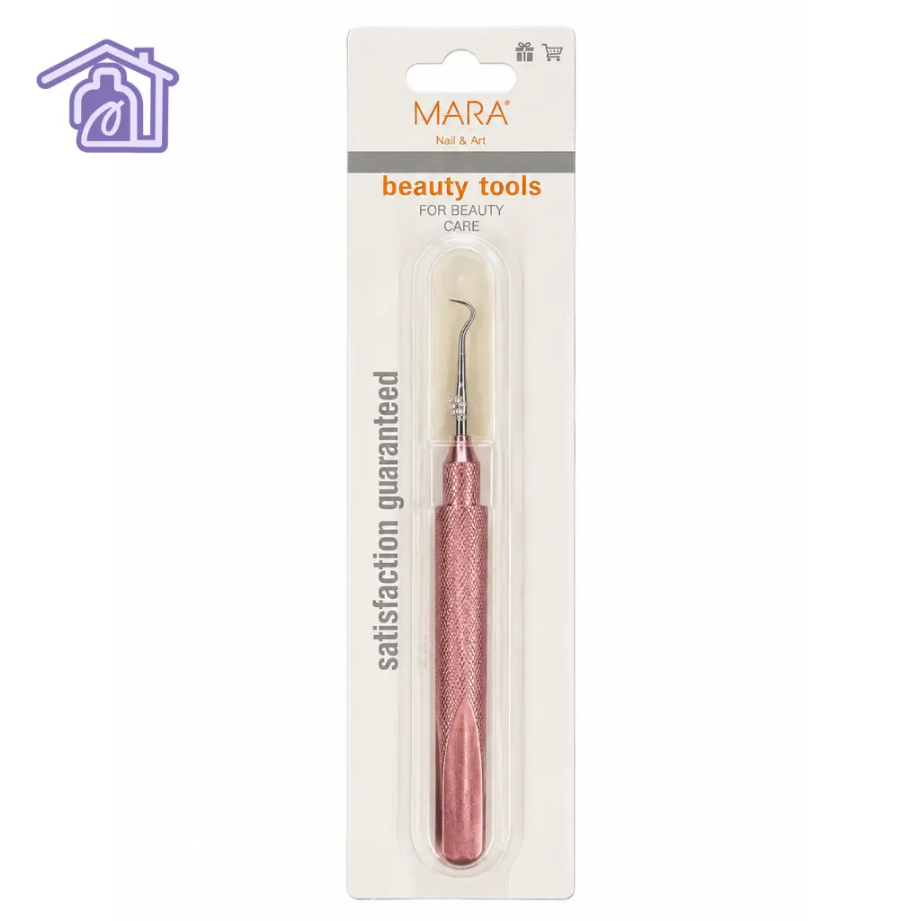 bisturí limpiador de uñas encarnadas en acero inoxidable tono rosa metalizado marca mara nail art