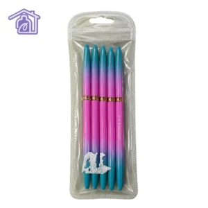 bolsa transparente con cinco pinceles liner de pelo largo de 25 milímetros con mango degradado rosa y azul para nail art