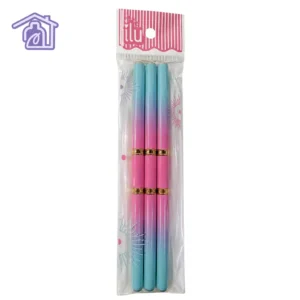 empaque transparente con tres pinceles liner doble punta marca andisa con mango degradado en tonos rosa y azul para manicure