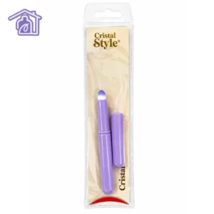 brocha mini difuminadora retráctil de color lila con tapa protectora destapada marca cristal style en empaque individual
