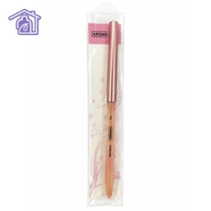 pincel kolinsky numero 2 marca krismar de mango color palo de rosa con tapa protectora metalizada en empaque transparente