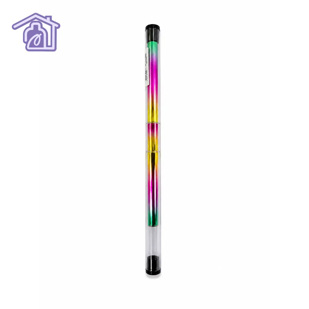 pincel liner de doble punta marca cristal style con mango metálico tornasol iridiscente en estuche tubular transparente