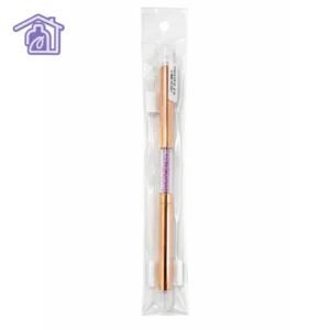 pincel para decoracion de uñas doble punta con mango oro rosa metalizado y cuerpo con cristales morados