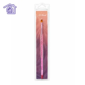 pincel plano para polygel con mango rosa textura de serpiente en empaque blister transparente