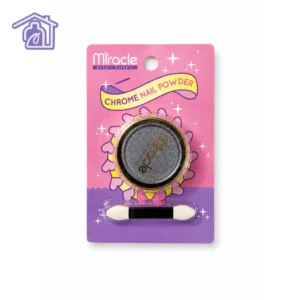 empaque de polvo efecto espejo chrome nail powder tono silver marca miracle beauty experts con aplicador de esponja