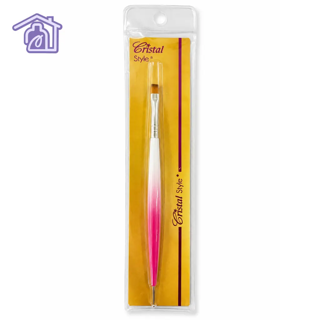 empaque de pincel one stroke cristal style biselado con mango degradado rosa y punzon en el extremo