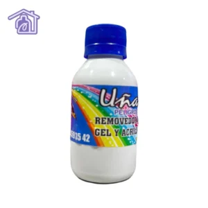 frasco blanco con tapa azul de removedor de gel y acrílico uñas peligrosas de 120 ml