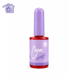 frasco de vidrio con líquido rosado y etiqueta lila de super removedor en gel canmx de 15 ml aroma sandia