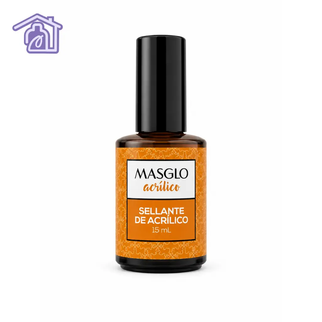 frasco de vidrio ámbar con etiqueta naranja de sellante de acrílico masglo acrílico de 15 ml