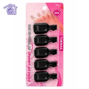 empaque blister rosa con cinco clips removedores negros soak off para uñas de los pies
