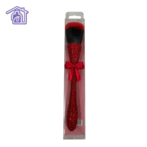 brocha bledo de lujo para unas con mango largo incrustado de pedreria brillante roja moño y cerdas negras con puntas rojas