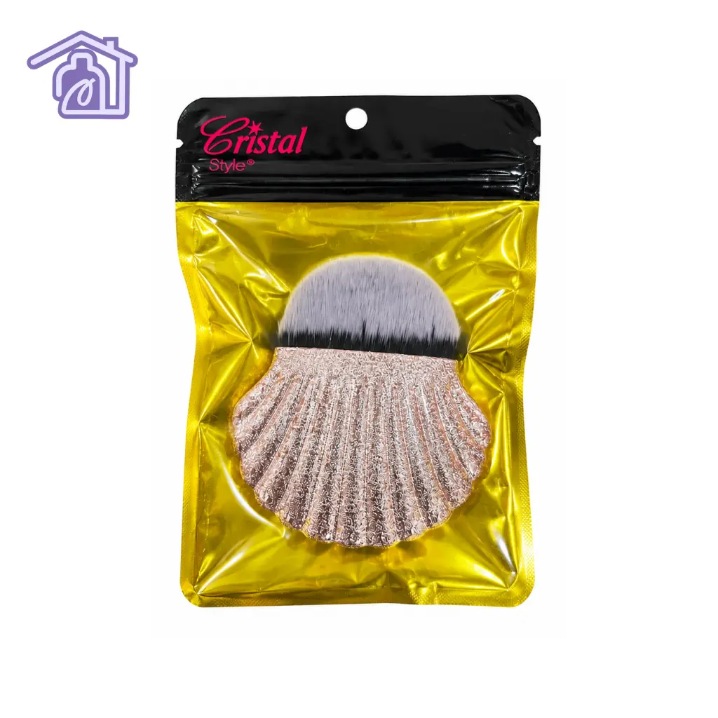 brocha bledo para unas con mango en forma de concha de mar rosado escarchado rose gold marca cristal style