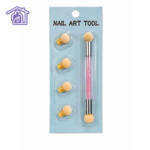 pincel difuminador con mango de cristales rosados y esponjas intercambiables para efecto ombre en uñas