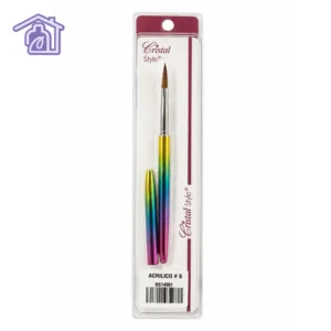 pincel para acrilico numero 6 marca cristal style con mango metalico tornasol y tapa protectora