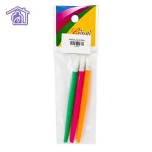 kit de tres pinceles con punta de silicona flexible y mangos de colores verde rosado y naranja marca cristal style