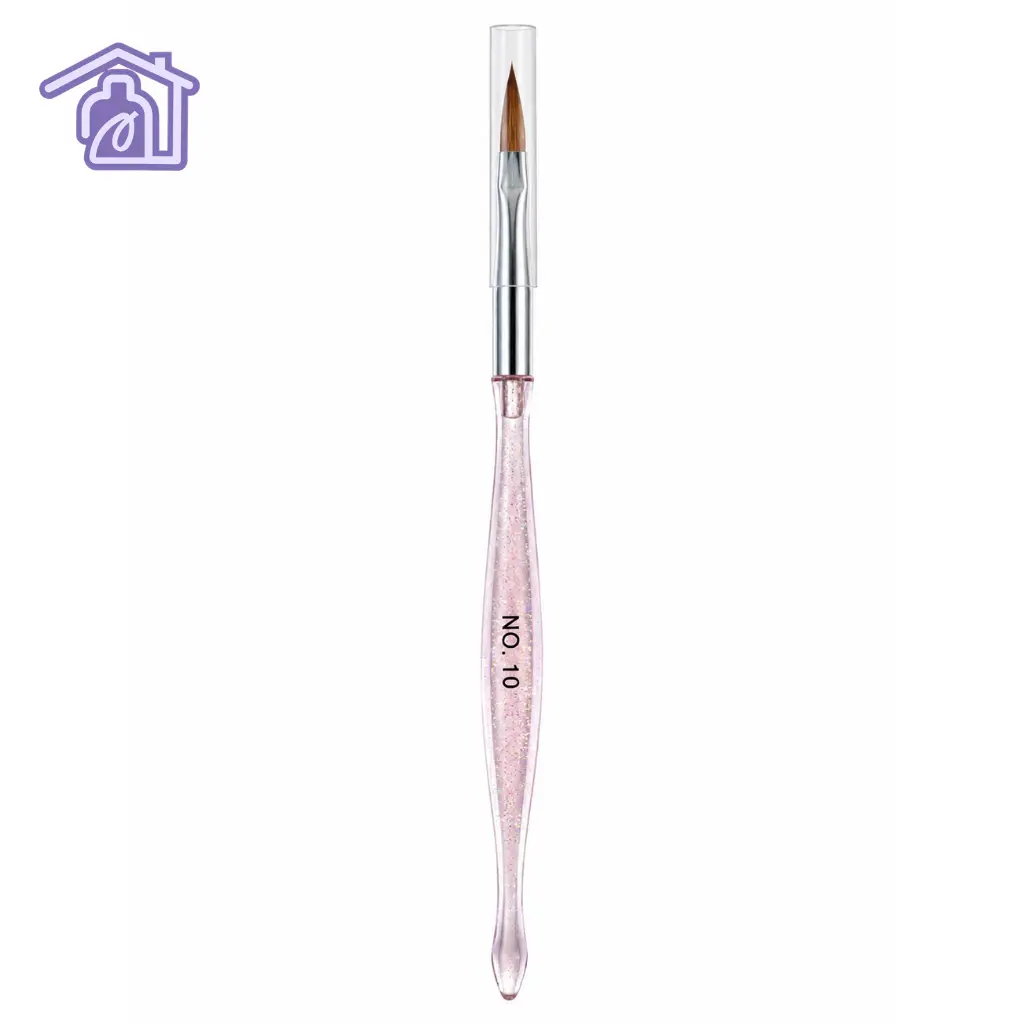 pincel para acrilico 10 con mango acrilico transparente rosado y protector de cerdas
