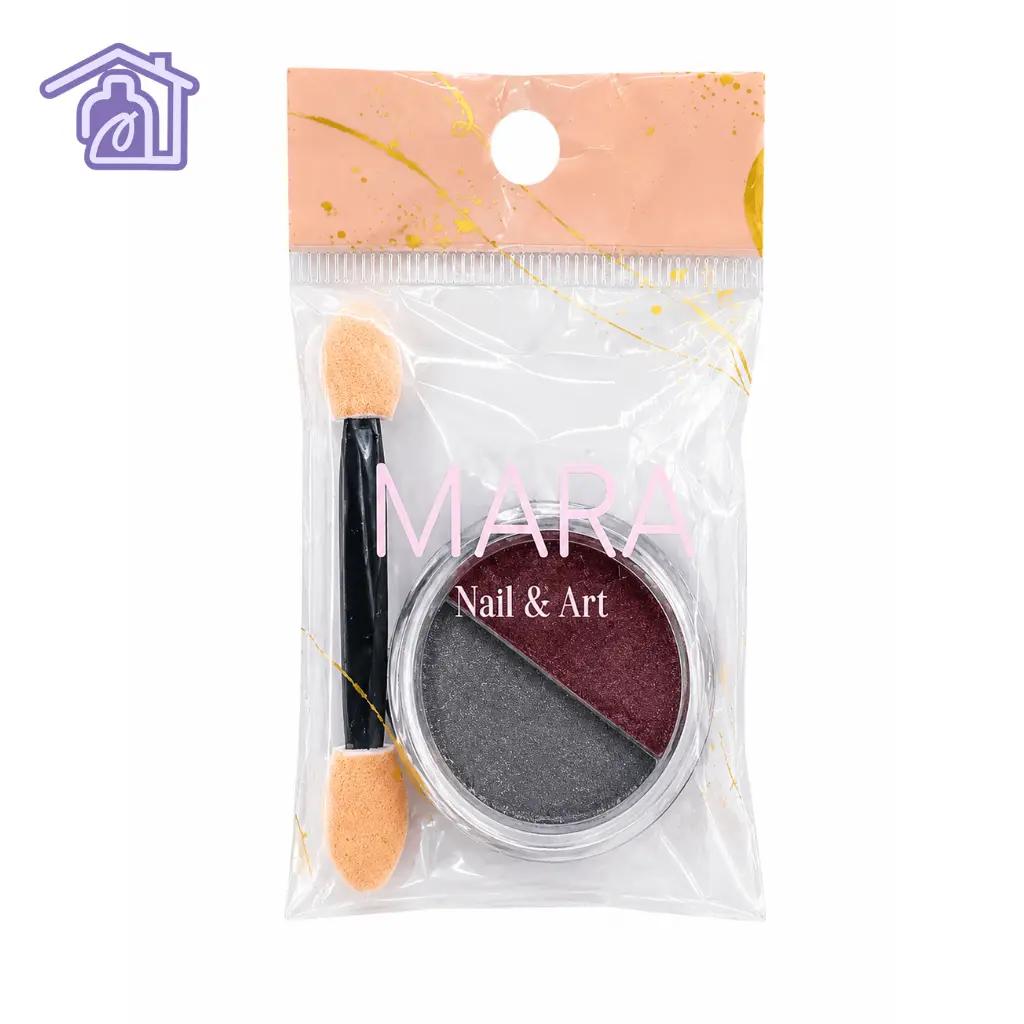 efecto espejo mixto mara nail and art en tarro circular dividido con aplicador de esponja y empaque sellado
