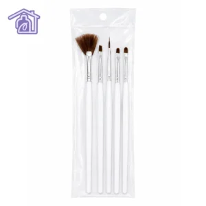 kit de 5 pinceles varios casa para decoracion de unas con mango blanco y cerdas variadas