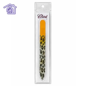 lima de cristal para uñas con estampado animal print leopardo y mango naranja marca cristal