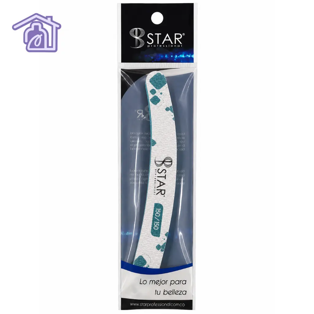 lima curva para uñas grano 150 150 marca star professional con diseño estampado en empaque transparente