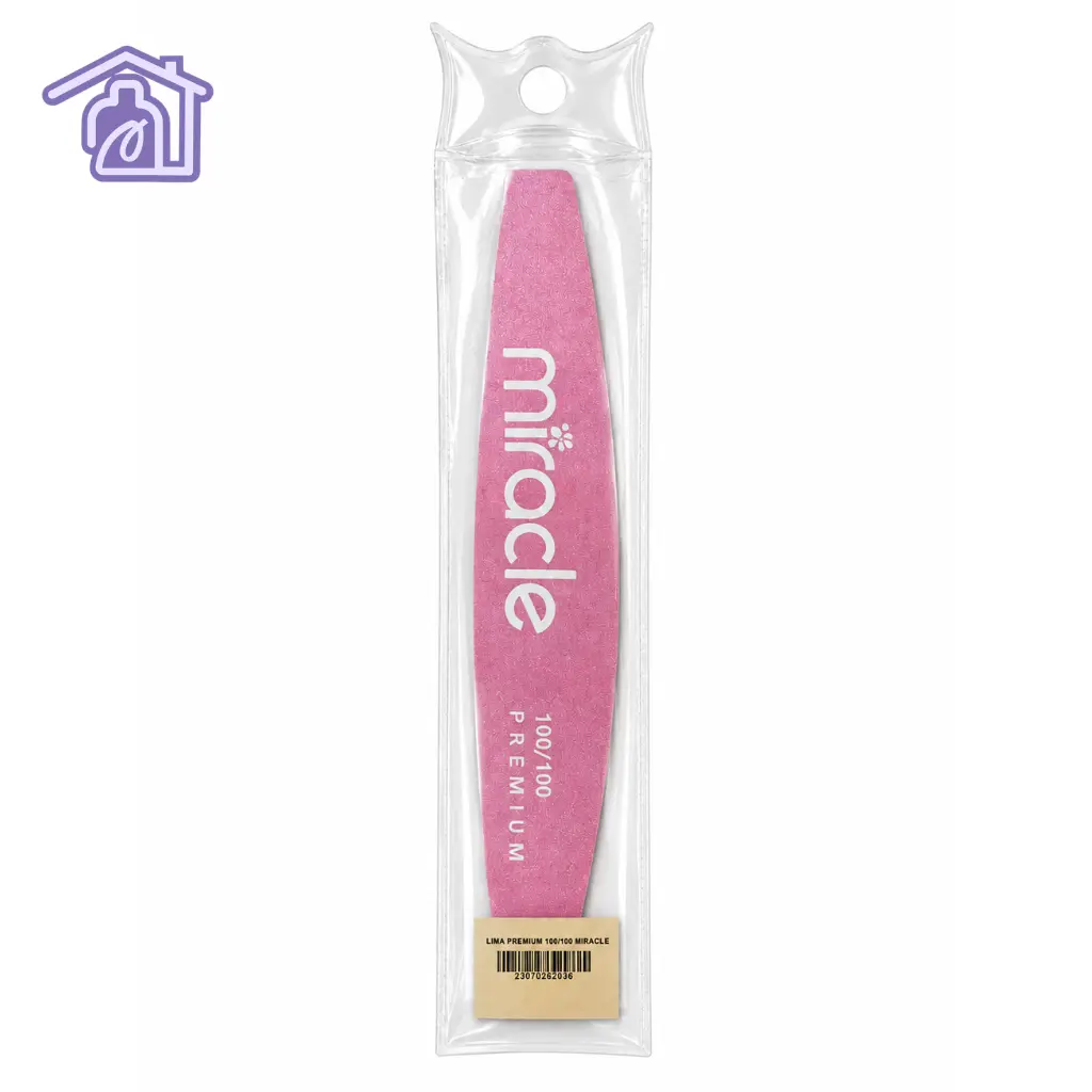 lima para uñas grano 100 100 rosa de forma media luna marca miracle premium en empaque individual
