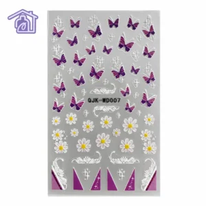 stickers adhesivos para uñas mariposas moradas y margaritas blancas qjk wd007