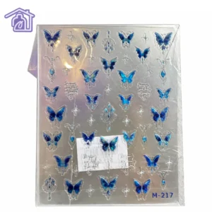 stickers adhesivos para unas mariposas azul electrico y destellos m-217