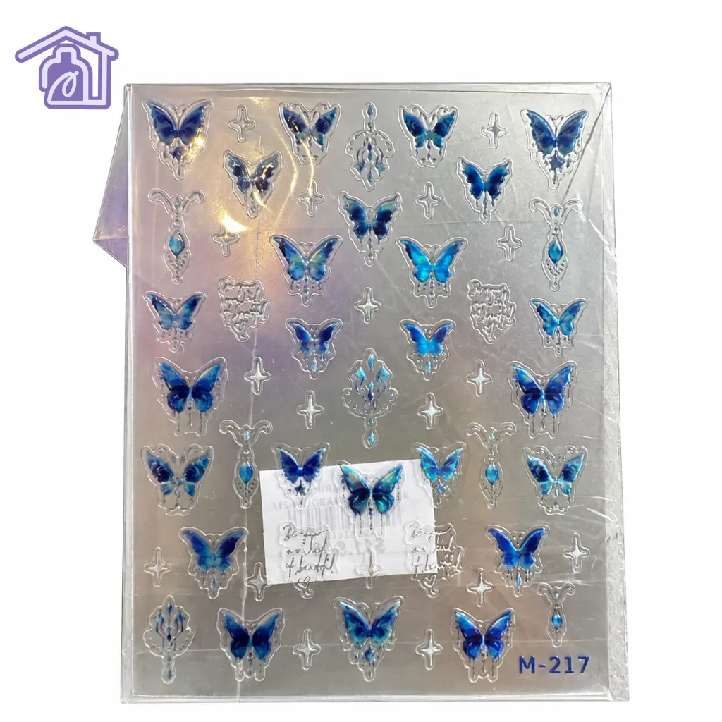 stickers adhesivos para unas mariposas azul electrico y destellos m-217