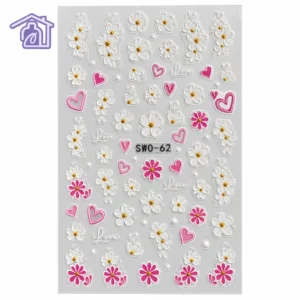 stickers 5d con relieve para unas flores blancas margaritas rosadas y corazones swo 62