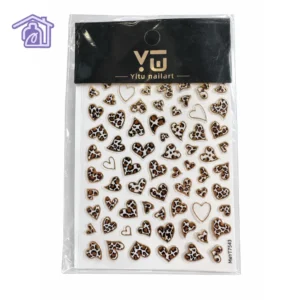 stickers 5d con relieve para unas corazones animal print leopardo con borde dorado meyt7543