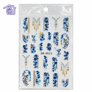 stickers adhesivos para unas rosas azules estilo ceramica talavera con detalles dorados sw h023