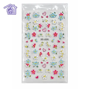 stickers 5d con relieve para unas flores coloridas blancas azules fucsias y corazones 5d 0291