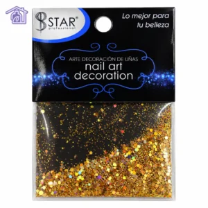 glitter para unas dorado mezcla de escarchas finas y hexágonos bstar nail art