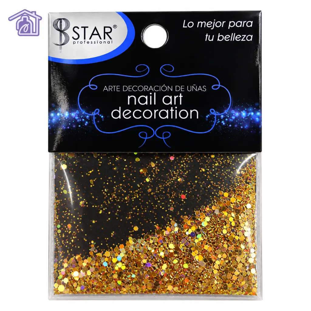 glitter para unas dorado mezcla de escarchas finas y hexágonos bstar nail art
