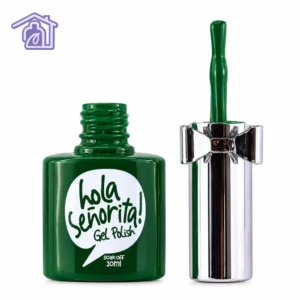 esmalte semipermanente gel polish 047 hola senorita 10ml tono verde pino esmeralda con tapa mono plateado