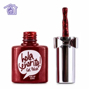 esmalte semipermanente gel polish 109 hola senorita 10ml tono rojo escarchado glitter con tapa mono plateado