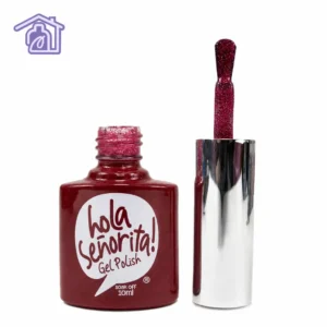 esmalte semipermanente gel polish 150 hola senorita 10ml tono vino tinto escarchado glitter con tapa cromada