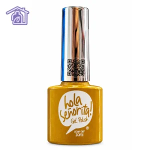 esmalte semipermanente gel polish 414 hola senorita 10ml tono dorado metalizado escarchado con tapa cromada