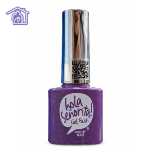 esmalte semipermanente gel polish 374 hola senorita 10ml tono morado purpura escarchado con destellos y tapa cromada