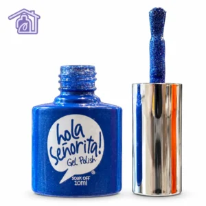 esmalte semipermanente gel polish 376 hola senorita 10ml tono azul rey escarchado glitter con brocha destapada