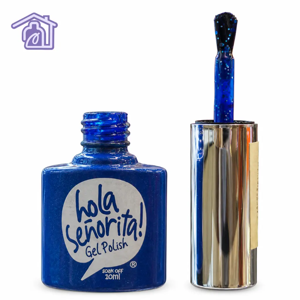 esmalte semipermanente gel polish 118 hola senorita 10ml tono azul noche escarchado con brocha destapada