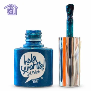 esmalte semipermanente gel polish 119 hola senorita 10ml tono azul turquesa escarchado glitter con brocha destapada