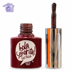 esmalte semipermanente gel polish 116 hola senorita 10ml tono rojo borgoña escarchado glitter con brocha destapada